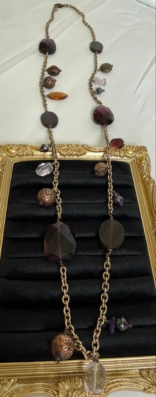 Vintage Coldwater Creek Purple Station Necklace Bronze Crystal Boho Layering